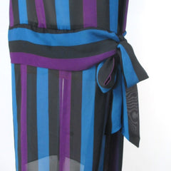 vintage 80s larger size drop waist striped party midi sheer dress  tie hip