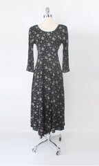 Vintage 90s Long  Grunge Tea Roses Dress S