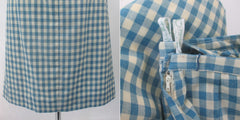 Vintage 60s 50s Blue Gingham Pencil Skirt S