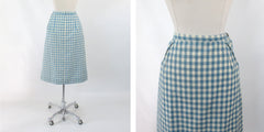 Vintage 60s 50s Blue Gingham Pencil Skirt S