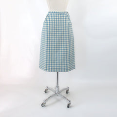 Vintage 60s 50s Blue Gingham Pencil Skirt S