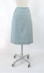 Vintage 60s 50s Blue Gingham Pencil Skirt S