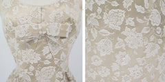 Vintage 60s 50s Champagne Jacquard Sheath Party Dress XS