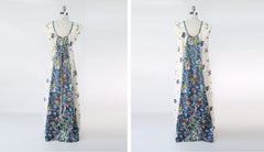 Vintage 70s Liberty House Hawaiian Barkcloth Maxi Dress L