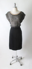 Vintage 50's Pearl Collar Black Lace Knit Sweater Top L - Bombshell Bettys Vintage