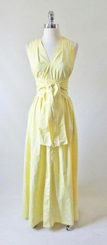 • Vintage 70's Sweeping Maxi Dress Matching Obi Sash Gown L