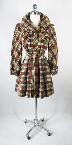 Vintage 60's Plaid Corduroy Princess Coat Jacket S