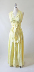 Vintage 70's Sweeping Maxi Dress Matching Obi Sash Gown L - Bombshell Bettys Vintage
