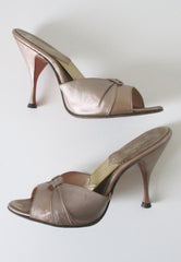 Vintage 60's 50's Pearl Copper Burnished Gold Springolator Heels Shoes & Original Box 8 M - Bombshell Bettys Vintage