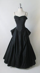 Vintage 50's Black Moire Taffeta Formal Evening Ball Gown S - Bombshell Bettys Vintage