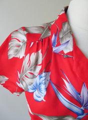 Vintage 80's Red Rayon Hawaiian Flower Top Blouse NOS M - Bombshell Bettys Vintage