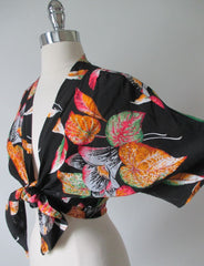 Vintage 70's Rayon Hawaiian Tie Kimono Crop Top Blouse Shirt - Bombshell Bettys Vintage