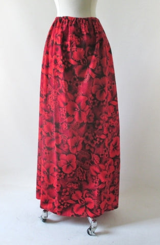 • Vintage 70's Handmade Red Maxi Skirt 50's Hawaiian Fabric 1X XXL Plus