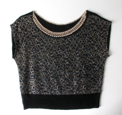 Vintage 50's Pearl Collar Black Lace Knit Sweater Top L - Bombshell Bettys Vintage