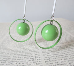 Vintage 80's Lime Green New Wave Glam Dangle Earrings - Bombshell Bettys Vintage