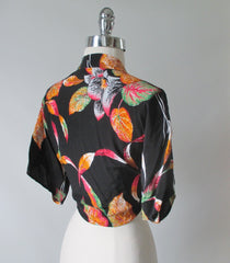 Vintage 70's Rayon Hawaiian Tie Kimono Crop Top Blouse Shirt - Bombshell Bettys Vintage