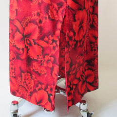 Vintage 70's Handmade Red Maxi Skirt 50's Hawaiian Fabric 1X XXL Plus - Bombshell Bettys Vintage