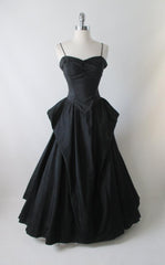 Vintage 50's Black Moire Taffeta Formal Evening Ball Gown S - Bombshell Bettys Vintage