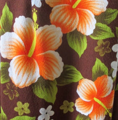 Vintage 60s Hibiscus Flower Hawaiian Empire Maxi Dress M - Bombshell Bettys Vintage