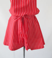 Vintage 60's Red & White Stripe Canvas Romper Shorts L - Bombshell Bettys Vintage
