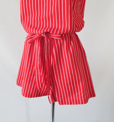 Vintage 60's Red & White Stripe Canvas Romper Shorts L - Bombshell Bettys Vintage