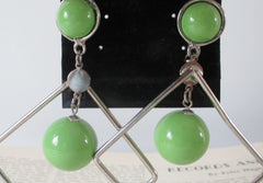 Vintage 80's Big Lime Green Diamond Dangle New Wave Glam Earrings - Bombshell Bettys Vintage