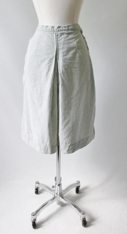 Vintage 40's 50's Green White Stripe Seersucker Culotte Shorts Skirt M
