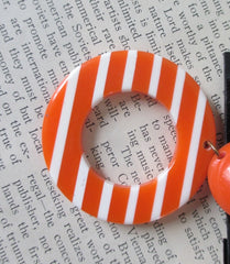 Vintage 80's Big Orange White Stripe Lucite Dangle Circle Earrings - Bombshell Bettys Vintage