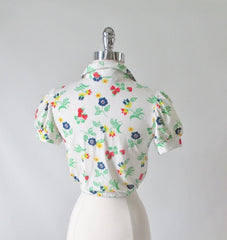 • Vintage 70's  Puff Sleeve Strawberry Blouse Top S - Bombshell Bettys Vintage