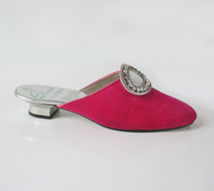 Vintage 60's MOD Pink Velvet Evening Shoes Slippers 7 M - Bombshell Bettys Vintage
