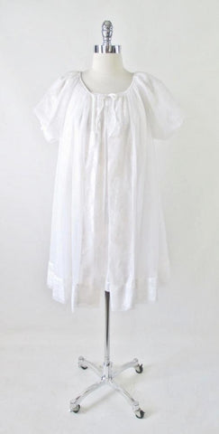 Vintage 50s White Chiffon Baby Doll Nightie Night Gown & Robe Set M
