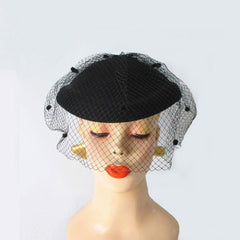 Vintage 40's Style Black Bow Veil Wool Hat - Bombshell Bettys Vintage