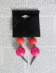 Vintage 80's Big Pink Orange Sphere Dangle New Wave Glam Earrings - Bombshell Bettys Vintage