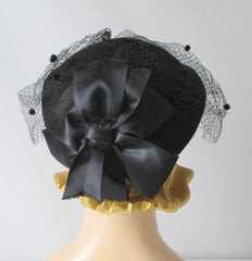 Vintage 40's Style Black Bow Veil Wool Hat - Bombshell Bettys Vintage