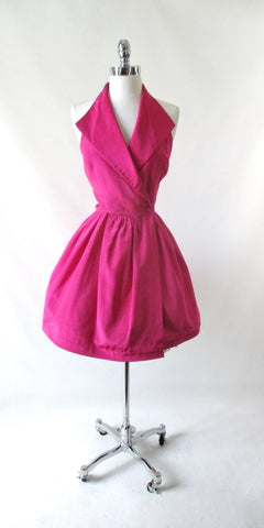 Vintage 80's Hot Pink Full Skirt Party Dress S