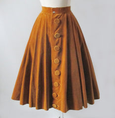 Vintage 50's 60's Gold Velvet Full Flared Swing Skirt XS - Bombshell Bettys Vintage