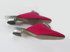 Vintage 60's MOD Pink Velvet Evening Shoes Slippers 7 M - Bombshell Bettys Vintage