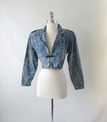 • Vintage 80's Acid Wash Denim Jean Cropped Bolero Jacket Coat - Bombshell Bettys Vintage