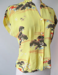 Vintage 50's Silk Hawaiian Blouse Top S M - Bombshell Bettys Vintage