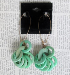 Vintage 80's Big Apple Green Rings Hoop Dangle New Wave Glam Earrings - Bombshell Bettys Vintage