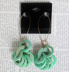 Vintage 80's Big Apple Green Rings Hoop Dangle New Wave Glam Earrings - Bombshell Bettys Vintage