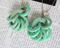 Vintage 80's Big Apple Green Rings Hoop Dangle New Wave Glam Earrings - Bombshell Bettys Vintage