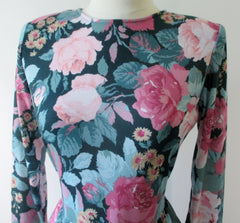 • Vintage 80's Soft Pink Roses Tea Dress M - Bombshell Bettys Vintage