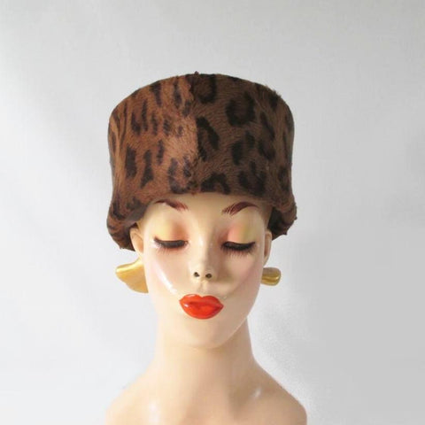 Vintage 70's 80's Structured Leopard Pillbox Hat