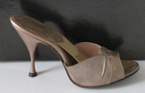 Vintage 60's 50's Pearl Copper Burnished Gold Springolator Heels Shoes & Original Box 8 M