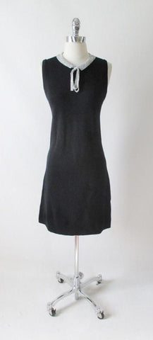 Vintage 60's Donbros Scotland Black & Silver Knit Sweater Shift Dress M