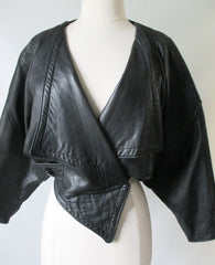 Vintage 80's English Black Leather Origami Jacket S / M - Bombshell Bettys Vintage