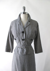 Vintage 50's Black White Check 3 Piece Peplum Suit / Skirt Jacket Set S - Bombshell Bettys Vintage
