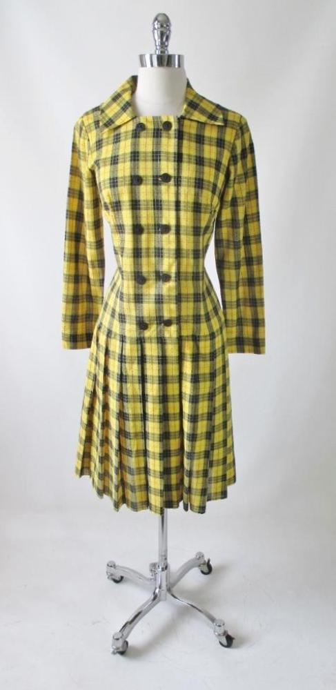 Vintage 60's Yellow Tartan Plaid Day Dress M - Bombshell Bettys Vintage