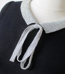 Vintage 60's Donbros Scotland Black & Silver Knit Sweater Shift Dress M - Bombshell Bettys Vintage